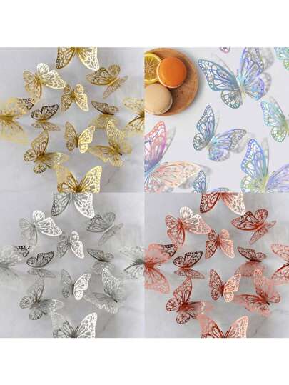 12/48/72 件 3D 镂空蝴蝶墙贴蛋糕装饰装饰婚礼装饰客厅家居装饰蝴蝶贴纸性别揭示派对装饰、贴纸、墙贴花、乙烯基贴花用于家居装饰、春季装饰品让您的家焕然一新、拉玛装饰贴纸礼物生日毕业