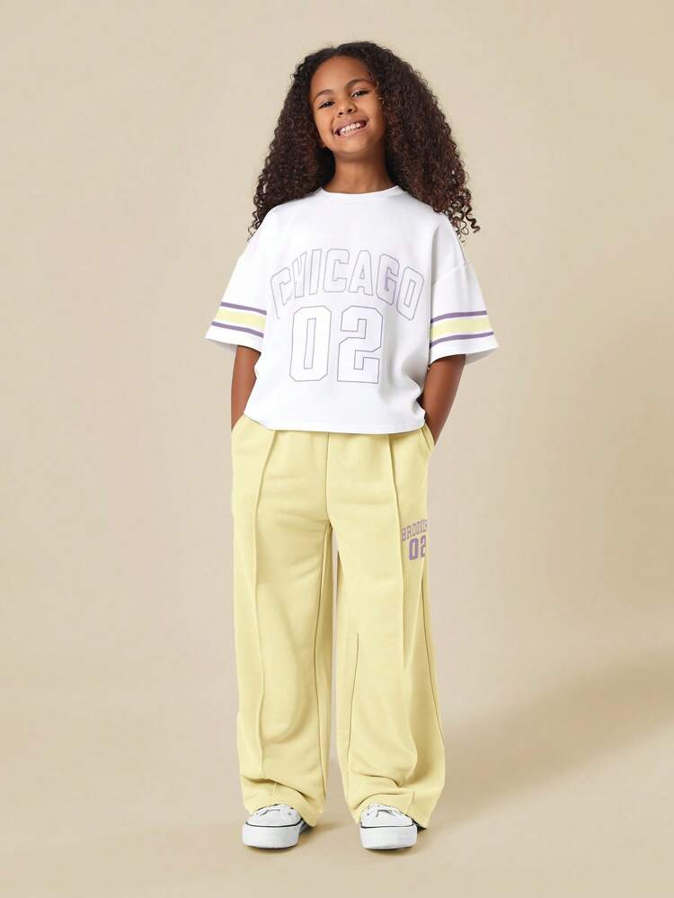 Varsity Style Boxy Oversized Cropped T-Shirt Co-Ord