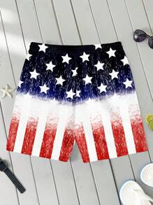 VIVINTIMO Pantalones cortos de playa para hombres con estampado digital de contraste de color degradado y elementos de la bandera nacional, de moda casual y apropiados para verano, playa, vacaciones en la ciudad, citas, fiestas y otras ocasiones. Artículo esencial para combinar, adecuado para parejas a juego y como regalo para el novio. - Multicolor - Ver 5