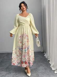 Modelyn Plus Size Women Long Sleeve Printed Dress - Yellow - View 4