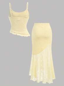 SHEIN Girlism Tween Girls Casual & Comfy Asymmetrical Hem Tank Top & Fish Tail Hem Skirt 2-Piece Set
