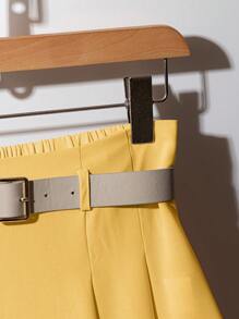 Franclia 女士纯色褶皱优雅皮革束腰中长裙 - 黃色 - 查看 3