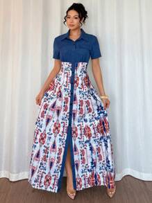 Breezaya Đầm dài thanh lịch in hoa màu xanh mùa hè hở phía trước cho nữ - Nhiều màu - Xem 4