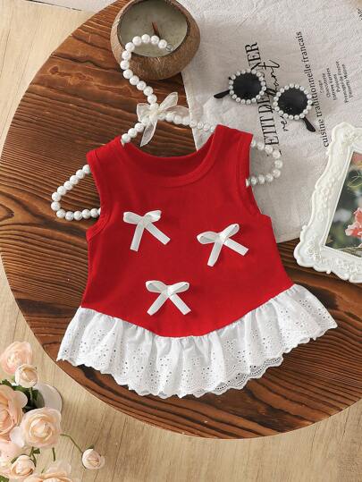 SHEIN Baby Girls' Lace Trim Camisole Vest, New Summer Fashion For Infant Toddlers