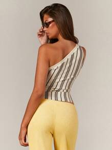 Athîral Women's Soft One Shoulder Butter Jersey Stripe Top, Spring Summer - Multicolor - View 1