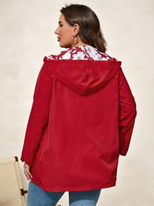 SHEIN Clasi Plus Size Women Geometric Print Reversible Long Sleeve Casual Hooded Loose Jacket, Suitable For Autumn And Winter