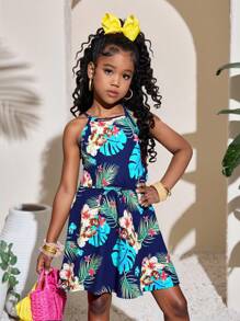 SHEIN Tween Girl Tropical Print Cami Dress