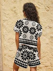 Modelyn Conjunto de 2 piezas de top de manga corta con cuello en V casual y pantalones cortos, apropiado para el verano, ropa de verano para mujer, conjuntos de verano para mujer, atuendos de vacaciones para mujer, conjuntos de verano de dos piezas, atuendos de vacaciones en la playa.