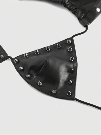 Grunge Punk Top court sexy avec clous pour femmes, soutien-gorge en PU avec capuche, lingerie punk