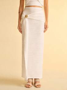 CAJUNI Váy ôm vừa vặn họa tiết vỏ sò cho nữ - trắng - Xem 7