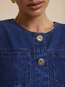 COSMINA Women's Sleeveless Woven Denim Bubble Dress Short Blue Jean Dress With Unique Balloon Silhouette