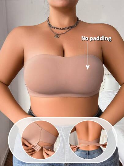 MidnightGlam Plus Size Women's Seamless Bandeau Bra, Wireless Criss-Cross Back Minimizer Bra