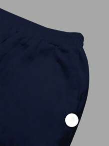 SHEIN PETITE 大码女式法式时尚直筒白色长裤，带口袋，新款夏季休闲松紧腰褶皱裤 - 藏蓝色 - 查看 4