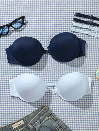 2件套女士纯色紧身胸衣文胸（带钢圈）