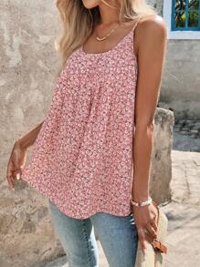 SHEIN Clasi 女士新款时尚优雅夏季粉色碎花吊带背心，适合分层穿着或单独穿着，适合多种场合