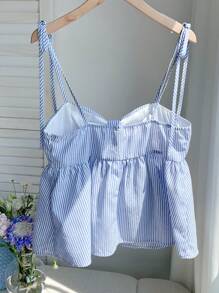 Comfortcana Women's Summer Pleated Stripe Casual Vacation Camisole Top, Babydoll Top - Blue and White - View 2