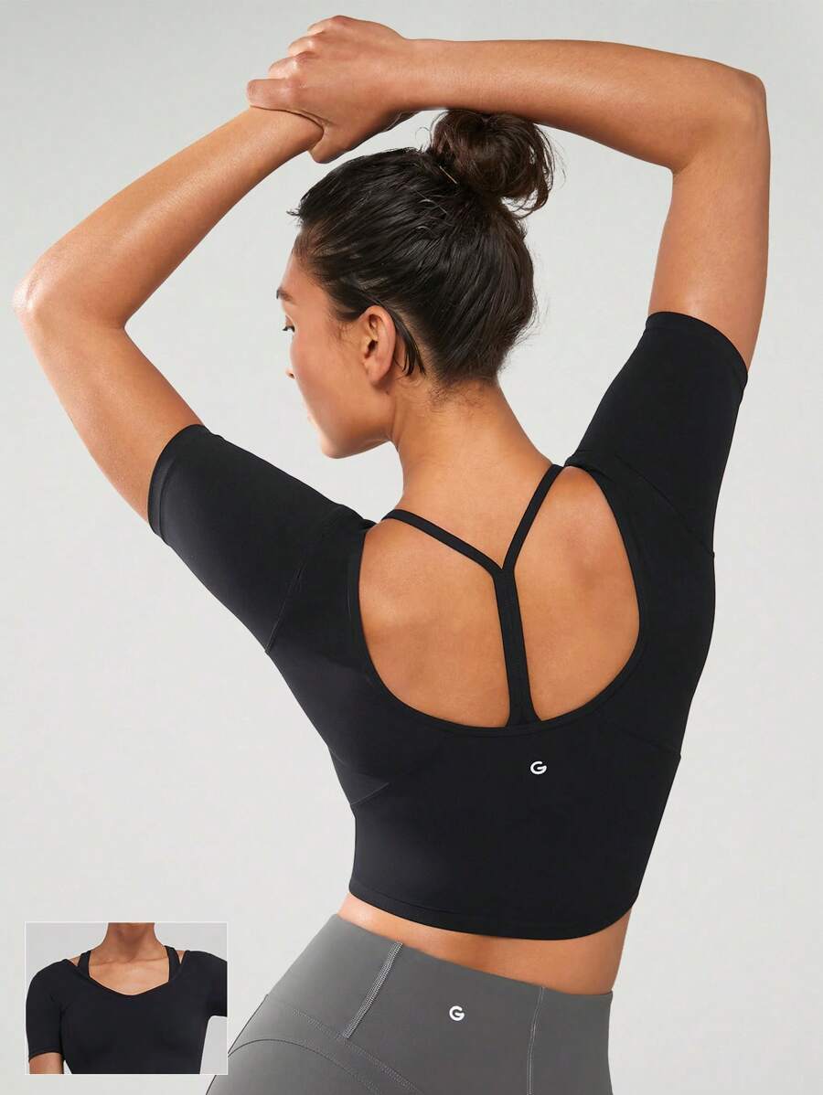 GLOWMODE Featherfit™纖薄短款輪廓t恤 - 黑色 - 查看 1