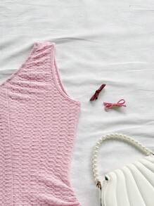 Soleia 女士度假休闲纯色单肩抽绳连体衣，夏季装海滩西部度假音乐节夏季装波西米亚白色度假 - 粉色 - 查看 8