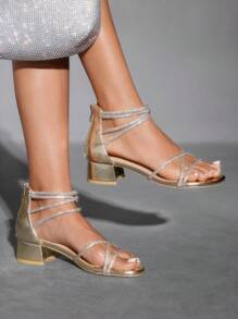 CUCCOO SZL Women Fashion Gold Rhinestone Decoration Zipper Back Flat Sandals - Gold - View 8