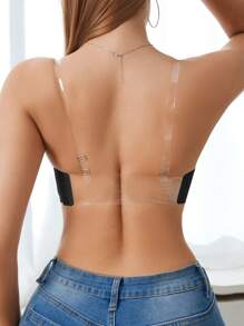 1pc Women Sexy Lace Wire-Free Bra, Small Bust Enhancing Push-Up, Slip-Resistant Seamless Convertible Backless Bra - Black - View 2