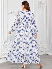 Graceveil Rochie din șifon cu imprimeu floral și guler rotund, modă pentru vară - Multicolor - Vizualizare 2