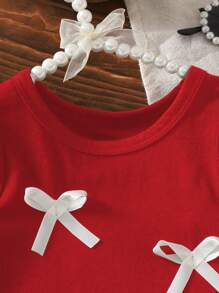 SHEIN 女婴蕾丝边吊带背心，婴幼儿夏季新款时尚 - 紅色 - 查看 3