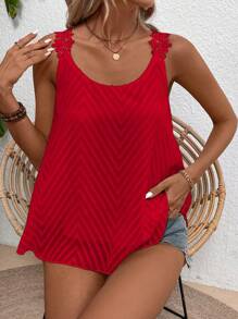Breezaya Women Lace Trim Chiffon Jacquard Cami (Floral Pattern Random Cut) - Red - View 3