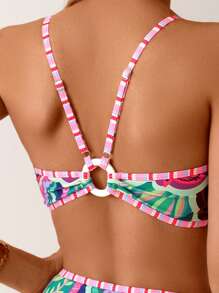 Swim Lushoire Conjunto de 2 peças de roupas de praia femininas de verão, top com alças finas e estampa colorida aleatória e calcinha de biquíni de cintura alta - Multicolorido - Ver 4
