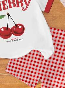 2pcs/Set Toddler Girls' Casual Fashion Creative Red & White Cherry Print Short Sleeve T-Shirt And Shorts Outfit, Sibling Matching Clothes (2 Pieces Sold Separately) Cherry Clothes For Baby Girl Cherry Toddler Outfit Cherry Baby Clothes Short Sets For Girls