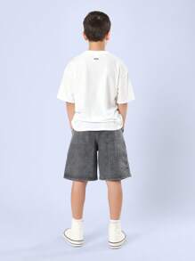 SUMWON Pantaloncini di jeans con coulisse, vestibilità comoda e casual, vita con coulisse, adatto per ragazzi, pratico e comodo per l'uso quotidiano, realizzato in cotone - Grigio - Visualizzare 5