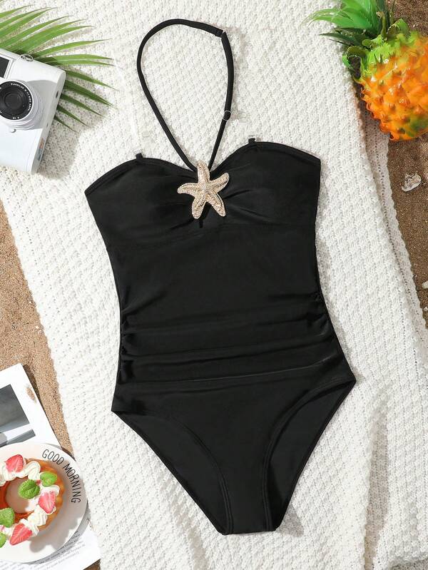 New Stylish Teens/Girls Starfish Decor Halter One-Piece Swimsuit