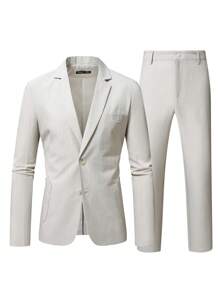 Calvornis Bộ vest nam tay dài cổ ve màu trơn và quần âu thường ngày - Màu be - Xem 3