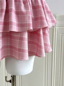 Breezaya Holiday Styled Pleated Sleeveless Shirred Waist Flared Hem Plaid Mini Dress For Women