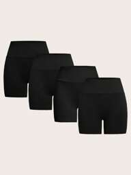 SHEIN EZwear 4pcs/Set Black Casual Knitted Cropped Legging For Women, Summer Suitable For Going Out Women's Sportswear