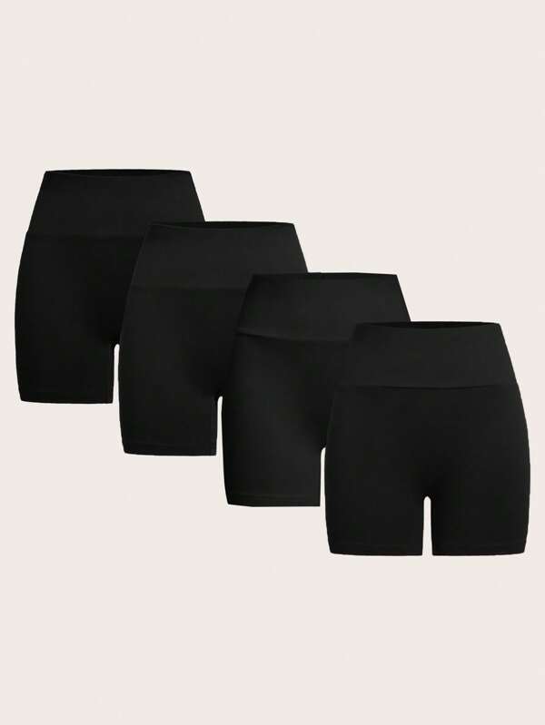 SHEIN EZwear 4pcs/Set Black Casual Knitted Cropped Legging For Women, Summer