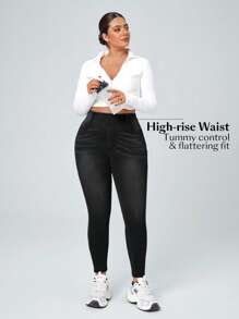 Flexra Damskie jeansy skinny fit w jednolitym kolorze, w dużych rozmiarach, modne na lato