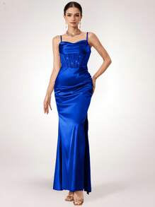 Coutiva Váy dạ hội dài đính đá lấp lánh cỡ lớn cho nữ, váy suông đen không dây cho nữ, váy dạ hội cho nữ, váy sinh nhật, váy thường ngày cho nữ, váy ngắn cho nữ, váy công sở mùa hè, váy mùa hè, váy dạ hội cho nữ, trang trọng, váy dự tiệc, cho khách dự tiệc cưới - Xanh đậm - Xem 7