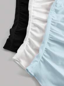 Girlism 少女三件套黑白蓝针织露脐抹胸上衣，腰部褶皱不对称下摆，百搭街头风运动抹胸上衣，女士无肩带上衣三件装夏季上衣 - 淺藍色 - 查看 4