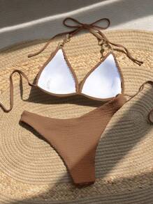 Swim Basics Conjunto de bikini en color liso y con textura para vacaciones en la playa