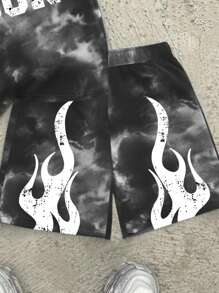 SHEIN Leap Crew 2 件套青少年男童休闲字母印花短袖圆领套装，适合夏季 - 彩色 - 查看 4