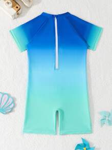 Young Boy渐变色印花连体泳衣，夏季可爱沙滩/游泳装