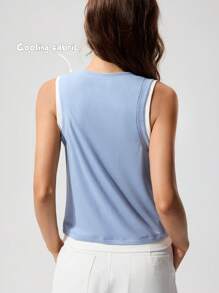 Menodora SHEIN Sport Maiou casual tricotat cu aspect patchwork pentru femei - Bleu - Vizualizare 3