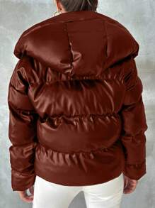 EURMUSE Women's Solid Color Long Sleeve Zipper Collar Casual Hoodie Jacket, Winter - Rust Brown - View 2