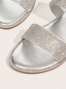 CUCCOO TILAWA Sandale plate casual cu strasuri pentru femei, la modă, cu vârf rotund, la modă, pentru exterior, argintii, confortabile