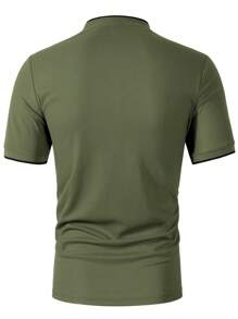 Calvornis Men's Green Polo Shirt,Short Sleeve Baseball Collar Button Detail Casual Summer Tops,Old Money Style Formal Comfortable Fabric Vacation, Ceremony - Army Green - View 2