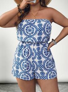 SHEIN VCAY Plus Size Strapless Jumpsuit, Fashionable Summer Romper - Multicolor - View 4