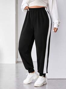 SHEIN EZwear mais Calças de treino costura lateral de contraste