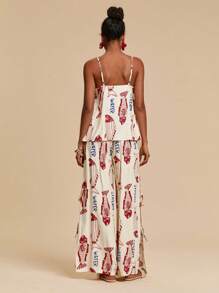 Travachic 女士鱼纹印花背心和印花长裤两件套，女士度假装，女士海滩度假装，女士夏季装，度假两件套 - 彩色 - 查看 2