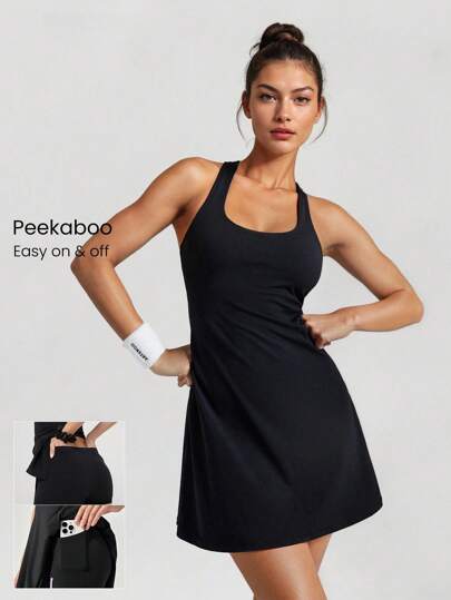 GLOWMODE FeatherFit™-Air Peekaboo Everyday Built-In Shorts Pocket Anti-Slip Dress Light Support Low Impact Yoga Studio Spring Dress  Quick Dry Moisture Wicking