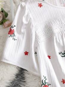 SHEIN LUNE 大码女式纹理印花拼接花卉蕾丝细节衬衫